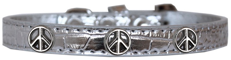 Peace Sign Widget Croc Dog Collar Silver Size 14